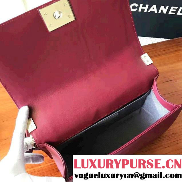 Chanel Shine Gold Hardware Boy Chevron Flap Medium Bag Burgundy 2017