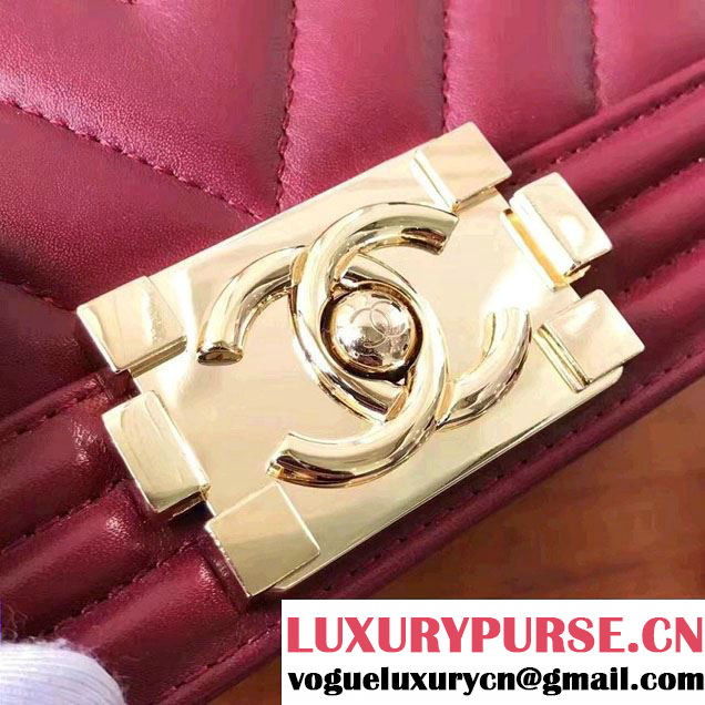 Chanel Shine Gold Hardware Boy Chevron Flap Medium Bag Burgundy 2017