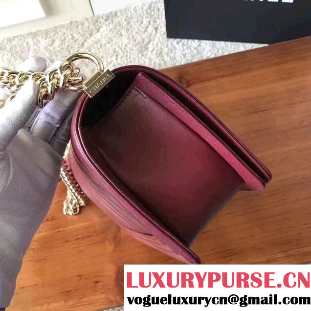 Chanel Shine Gold Hardware Boy Chevron Flap Medium Bag Burgundy 2017