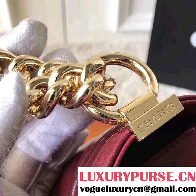 Chanel Shine Gold Hardware Boy Chevron Flap Medium Bag Burgundy 2017