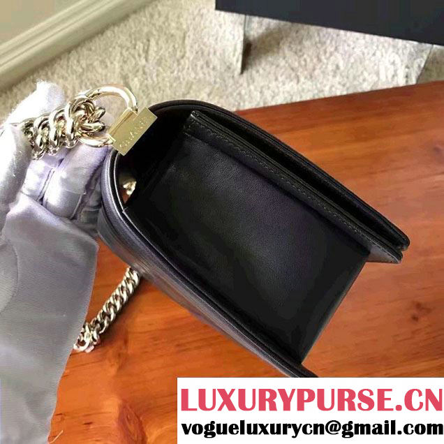 Chanel Shine Gold Hardware Boy Chevron Flap Medium Bag Black 2017