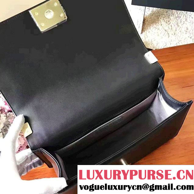 Chanel Shine Gold Hardware Boy Chevron Flap Medium Bag Black 2017
