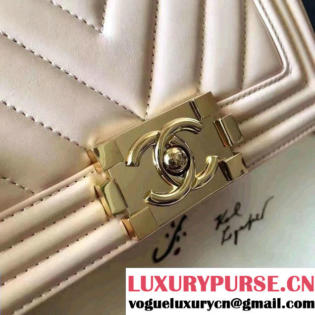 Chanel Shine Gold Hardware Boy Chevron Flap Small Bag Pale Pink 2017