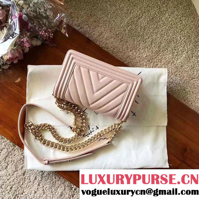 Chanel Shine Gold Hardware Boy Chevron Flap Small Bag Pale Pink 2017