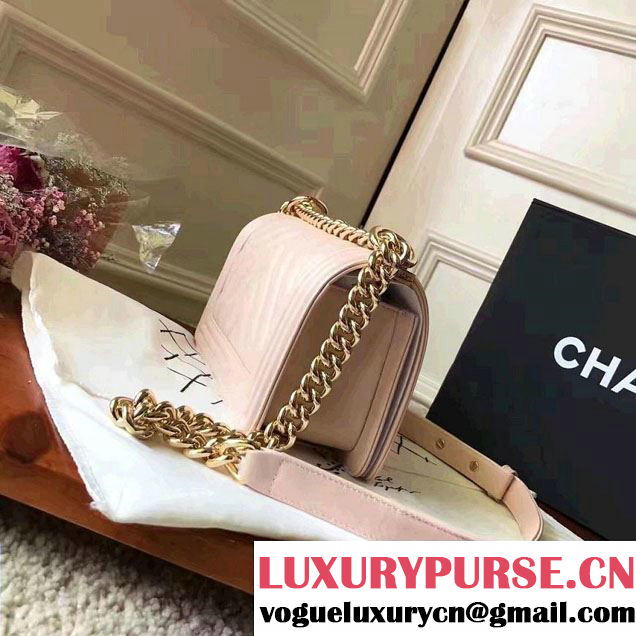 Chanel Shine Gold Hardware Boy Chevron Flap Small Bag Pale Pink 2017