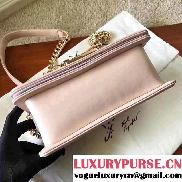 Chanel Shine Gold Hardware Boy Chevron Flap Small Bag Pale Pink 2017