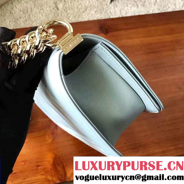 Chanel Shine Gold Hardware Boy Chevron Flap Small Bag Light Blue 2017