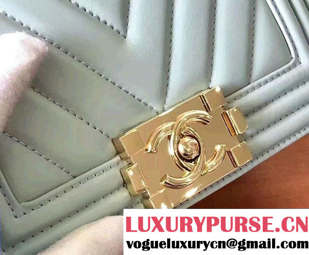 Chanel Shine Gold Hardware Boy Chevron Flap Small Bag Light Blue 2017