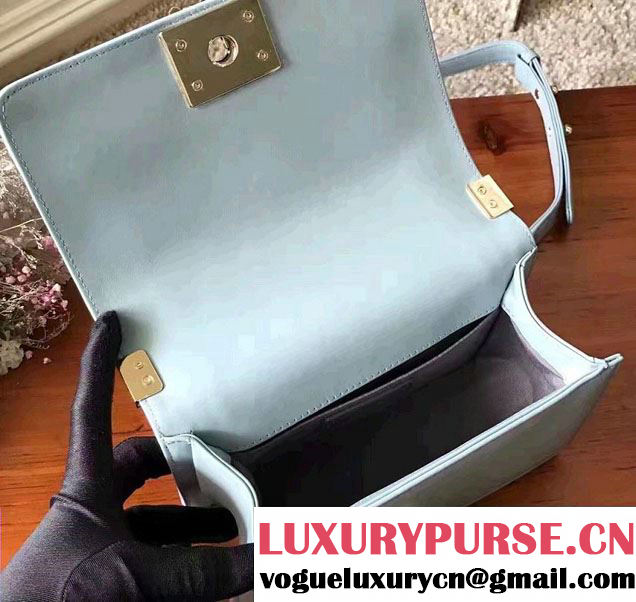 Chanel Shine Gold Hardware Boy Chevron Flap Small Bag Light Blue 2017