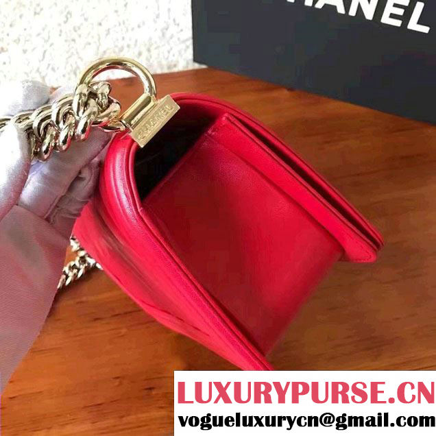 Chanel Shine Gold Hardware Boy Chevron Flap Small Bag Red 2017