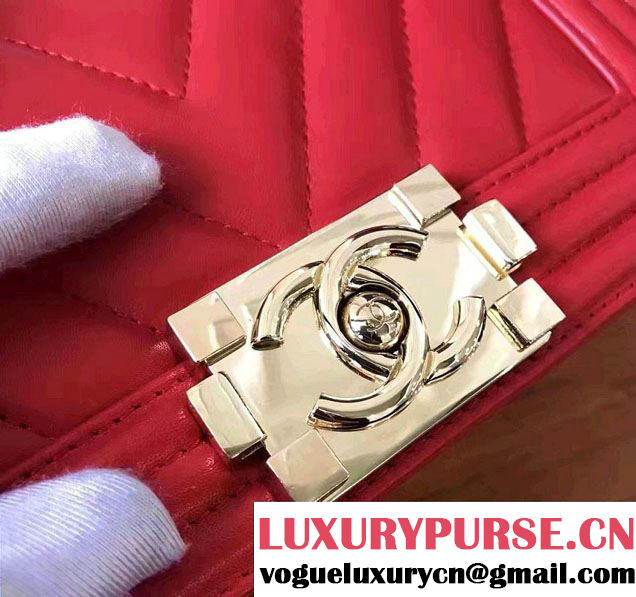 Chanel Shine Gold Hardware Boy Chevron Flap Small Bag Red 2017