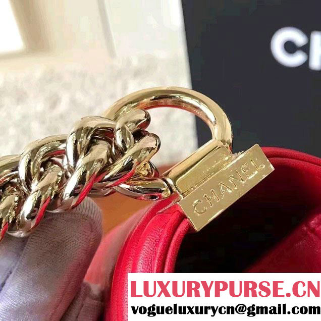 Chanel Shine Gold Hardware Boy Chevron Flap Small Bag Red 2017