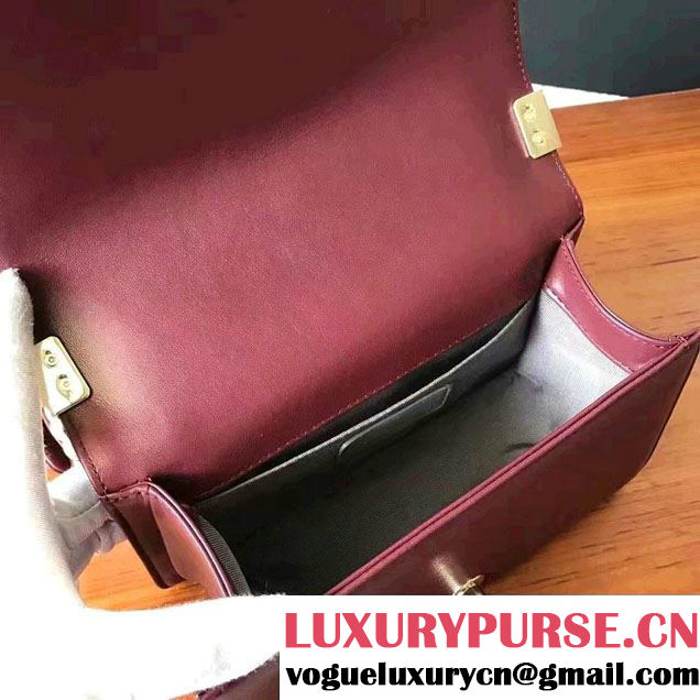 Chanel Shine Gold Hardware Boy Chevron Flap Small Bag Burgundy 2017