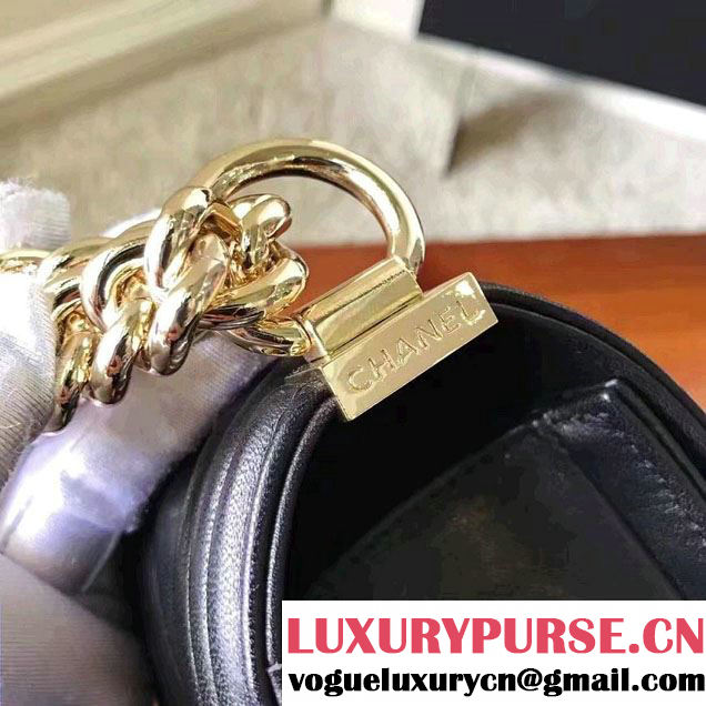 Chanel Shine Gold Hardware Boy Chevron Flap Small Bag Black 2017