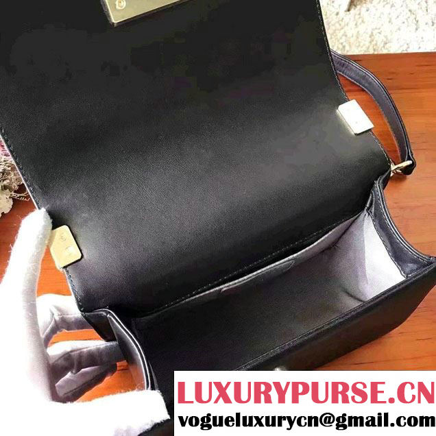 Chanel Shine Gold Hardware Boy Chevron Flap Small Bag Black 2017