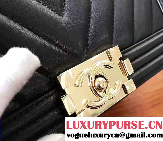 Chanel Shine Gold Hardware Boy Chevron Flap Small Bag Black 2017