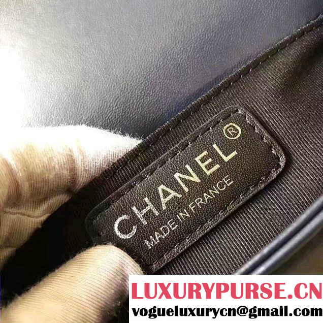 Chanel Two-Tone Black Metal Boy Flap Small Bag Navy Blue/Black 2017
