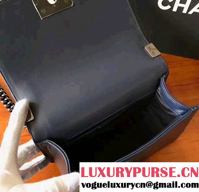 Chanel Two-Tone Black Metal Boy Flap Small Bag Navy Blue/Black 2017