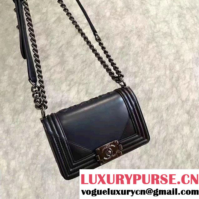 Chanel Two-Tone Black Metal Boy Flap Small Bag Navy Blue/Black 2017