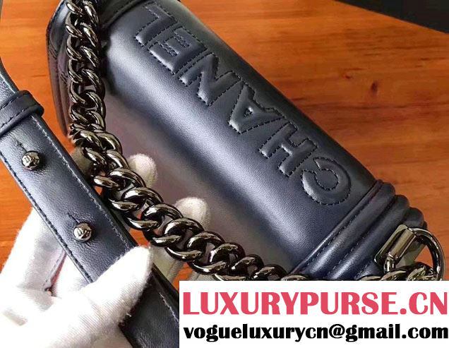 Chanel Two-Tone Black Metal Boy Flap Small Bag Navy Blue/Black 2017