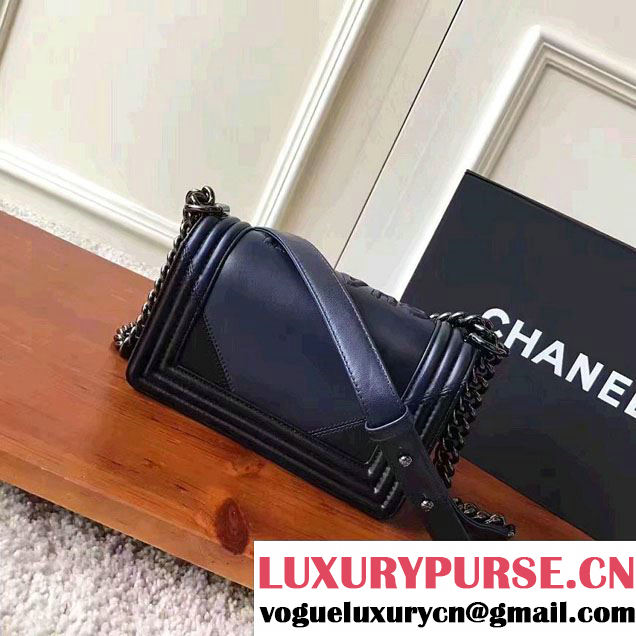 Chanel Two-Tone Black Metal Boy Flap Small Bag Navy Blue/Black 2017