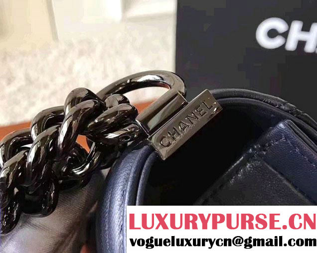 Chanel Two-Tone Black Metal Boy Flap Small Bag Navy Blue/Black 2017