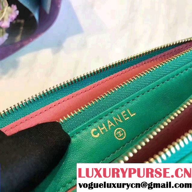 Chanel Grained Calfskin Boy Double Zipped Small Clutch Chain Phone Holder Bag A84069 Turquoise 2017