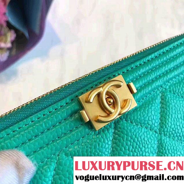 Chanel Grained Calfskin Boy Double Zipped Small Clutch Chain Phone Holder Bag A84069 Turquoise 2017