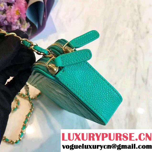 Chanel Grained Calfskin Boy Double Zipped Small Clutch Chain Phone Holder Bag A84069 Turquoise 2017