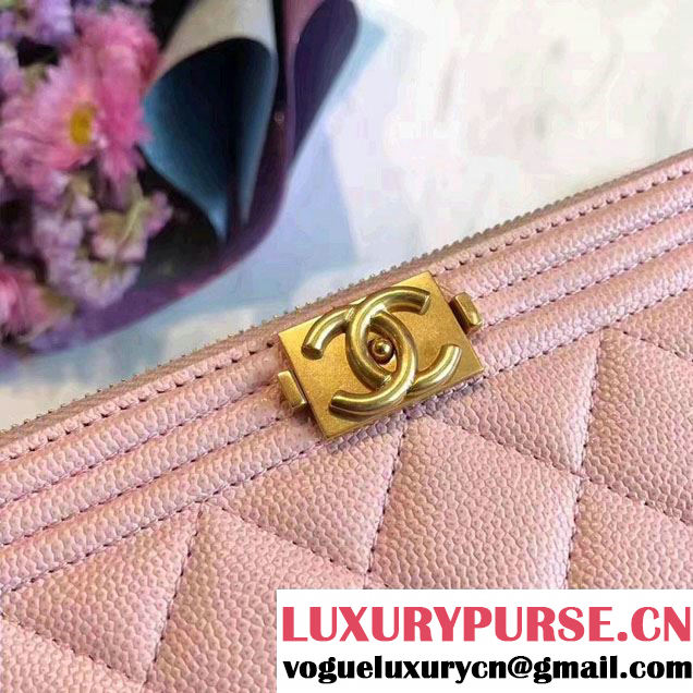Chanel Grained Calfskin Boy Double Zipped Small Clutch Chain Phone Holder Bag A84069 Pink 2017