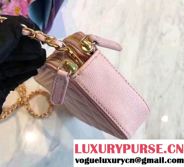 Chanel Grained Calfskin Boy Double Zipped Small Clutch Chain Phone Holder Bag A84069 Pink 2017