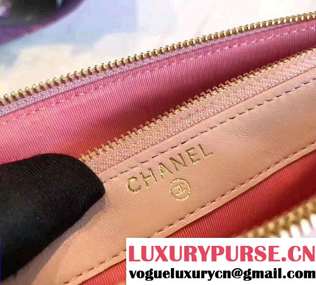 Chanel Grained Calfskin Boy Double Zipped Small Clutch Chain Phone Holder Bag A84069 Pink 2017