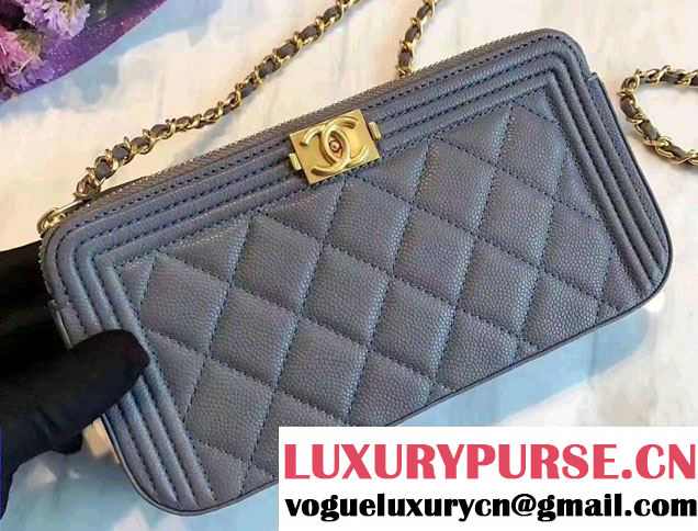 Chanel Grained Calfskin Boy Double Zipped Small Clutch Chain Phone Holder Bag A84069 Gray 2017