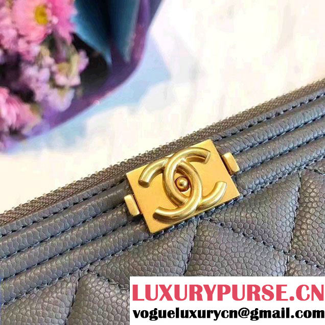 Chanel Grained Calfskin Boy Double Zipped Small Clutch Chain Phone Holder Bag A84069 Gray 2017