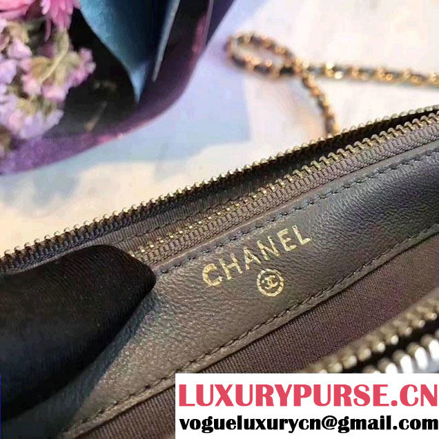 Chanel Grained Calfskin Boy Double Zipped Small Clutch Chain Phone Holder Bag A84069 Gray 2017
