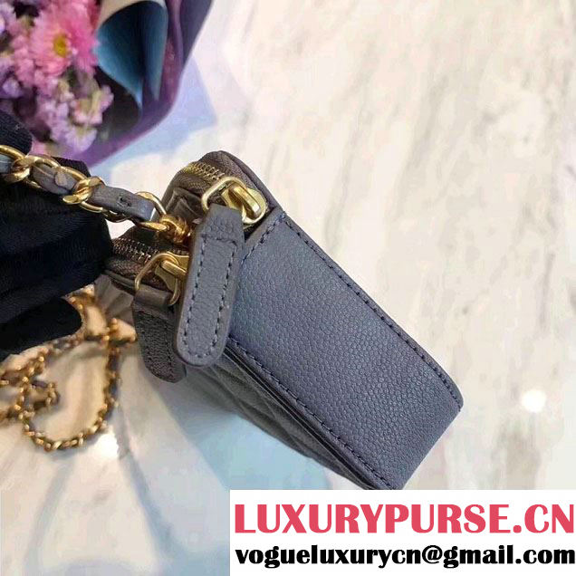 Chanel Grained Calfskin Boy Double Zipped Small Clutch Chain Phone Holder Bag A84069 Gray 2017
