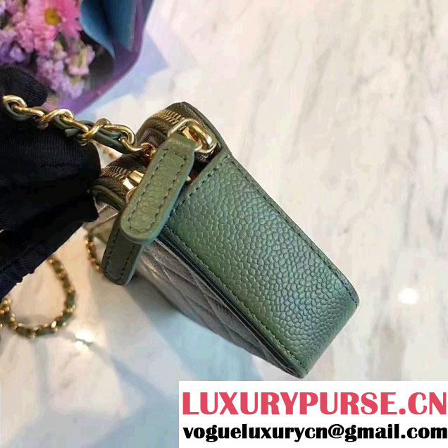 Chanel Grained Calfskin Boy Double Zipped Small Clutch Chain Phone Holder Bag A84069 Army Green 2017