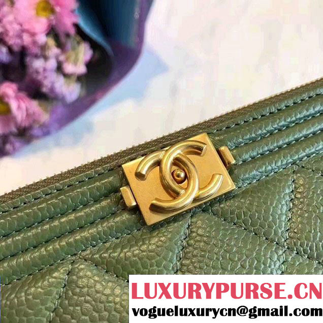 Chanel Grained Calfskin Boy Double Zipped Small Clutch Chain Phone Holder Bag A84069 Army Green 2017