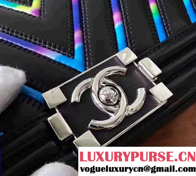 Chanel Chevron Iridescent PVC Medium Boy Flap Bag Black 2017