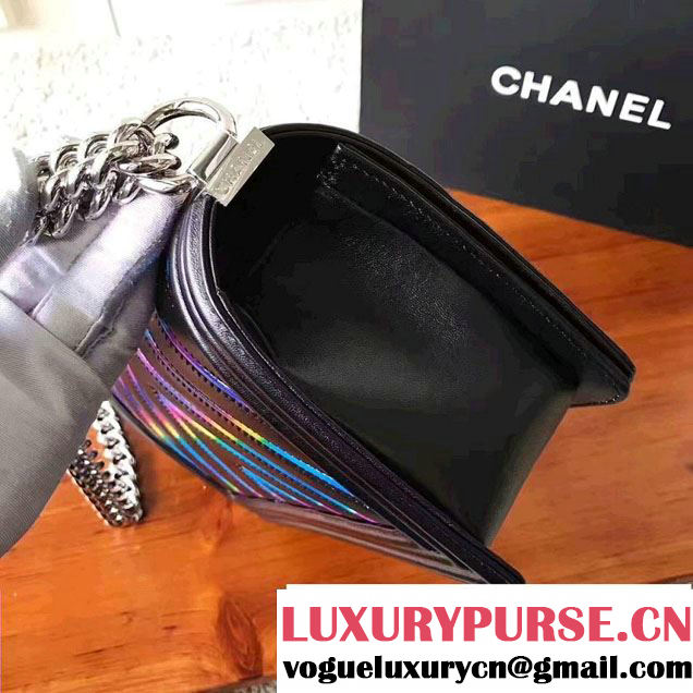 Chanel Chevron Iridescent PVC Medium Boy Flap Bag Black 2017
