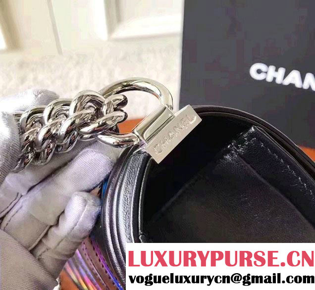 Chanel Chevron Iridescent PVC Medium Boy Flap Bag Black 2017