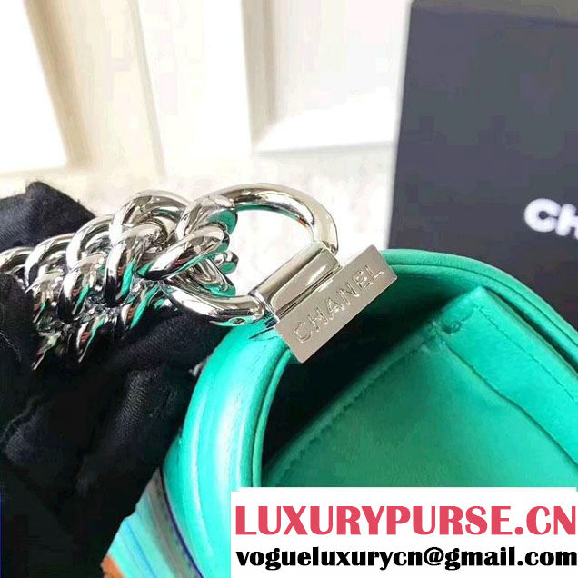 Chanel Chevron Iridescent PVC Medium Boy Flap Bag Green 2017