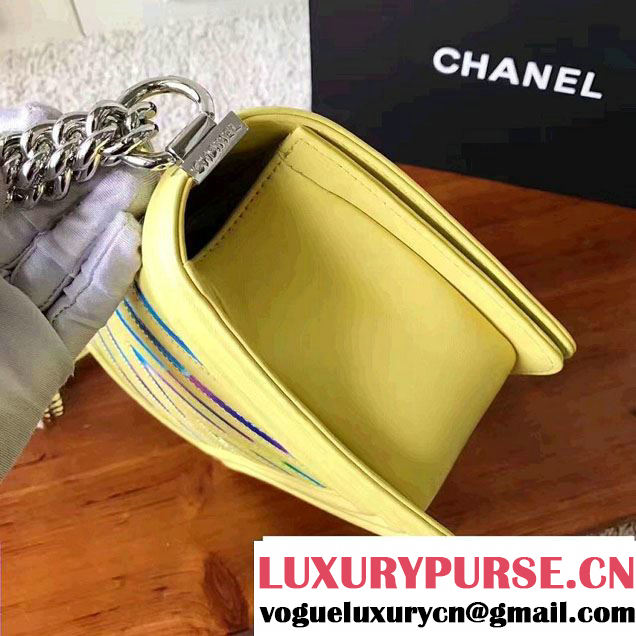 Chanel Chevron Iridescent PVC Medium Boy Flap Bag Yellow 2017