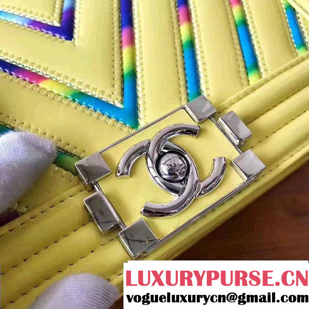 Chanel Chevron Iridescent PVC Medium Boy Flap Bag Yellow 2017