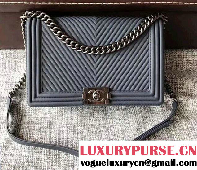 Chanel Interlaced Chain Chevron Boy Flap Shoulder Large Bag Gary 2017