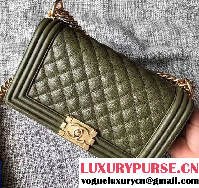 Chanel Medium Boy Flap Shoulder Bag in Lambskin Leather New Color Dark Green