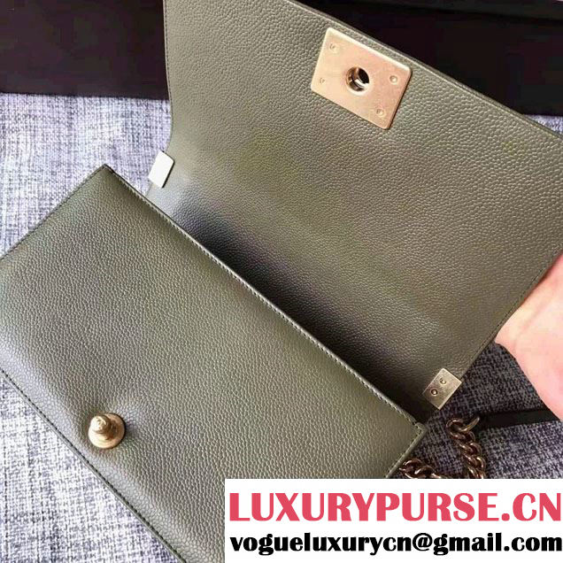 Chanel Medium Boy Flap Shoulder Bag in Lambskin Leather New Color Dark Green