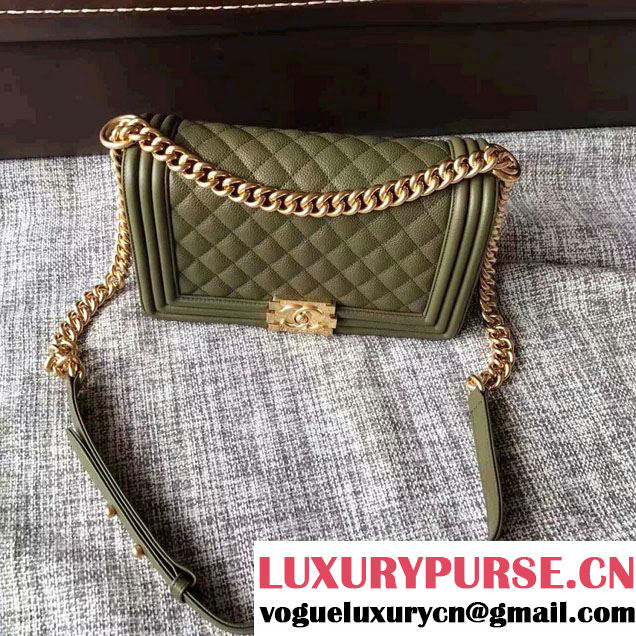 Chanel Medium Boy Flap Shoulder Bag in Lambskin Leather New Color Dark Green