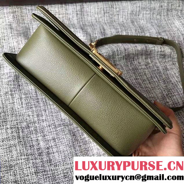 Chanel Medium Boy Flap Shoulder Bag in Lambskin Leather New Color Dark Green