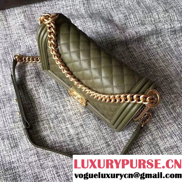Chanel Medium Boy Flap Shoulder Bag in Lambskin Leather New Color Dark Green
